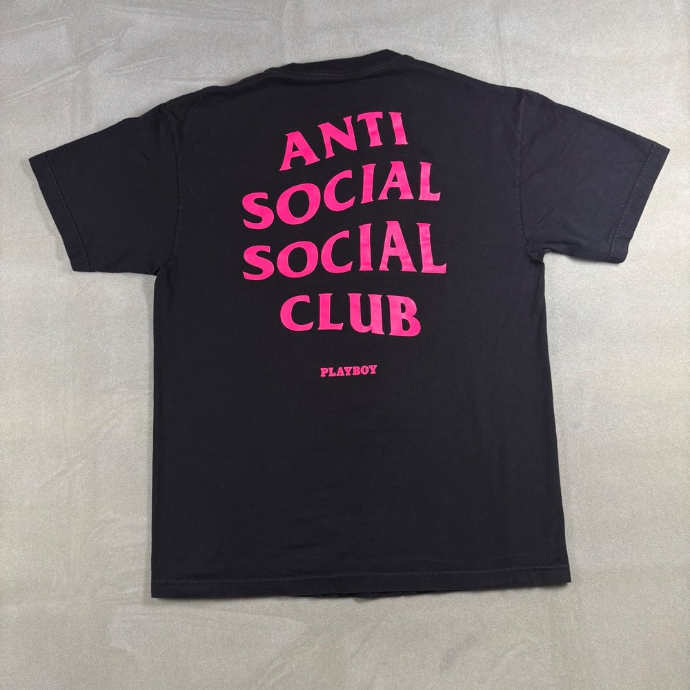 Anti Social Social Club x Playboy Pink Bunny Logo Black T-Shirt Mens Large